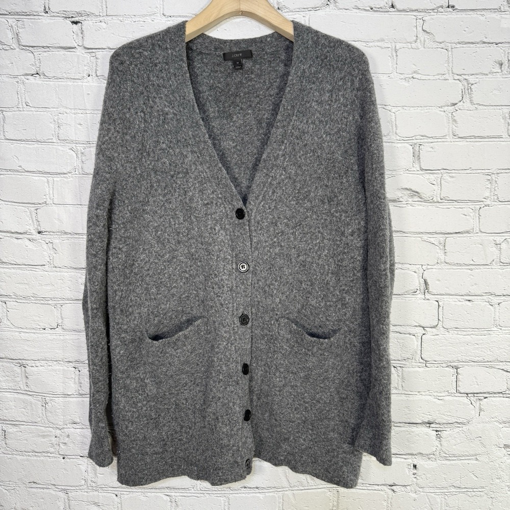 J. Crew Womens Cardigan Sweater Size M Gray Merino Wool Blend Button Front F9949